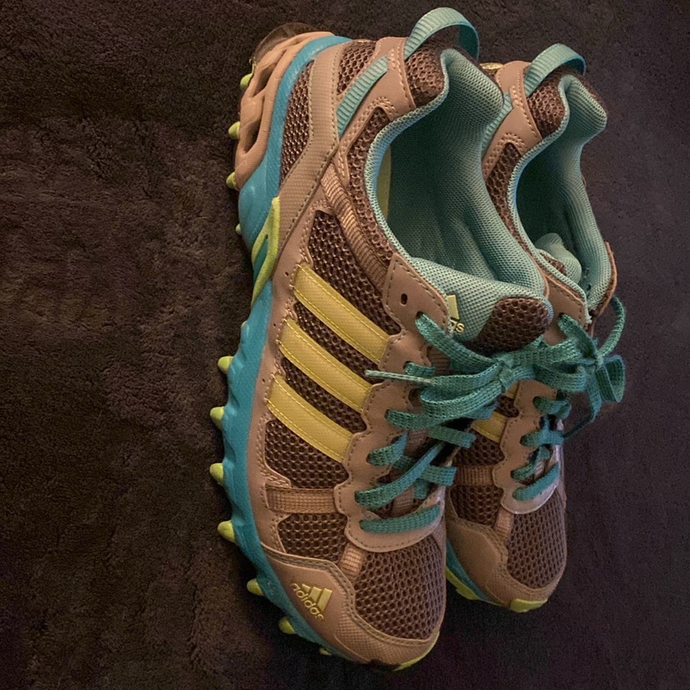 Adidas trail sneakers. Grey, teal & lime. Like new